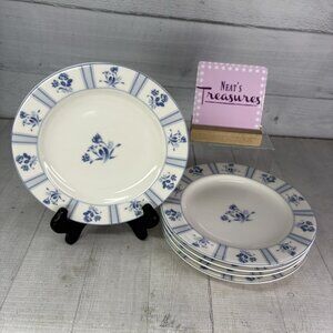 Epoch BLUE TAPESTRY E828 Blue Flowers On Rim Oven Safe 8" Salad Plates Set of 5